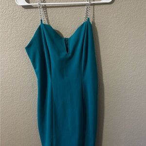 Almost Famous Turquoise Dress with Chain Accents